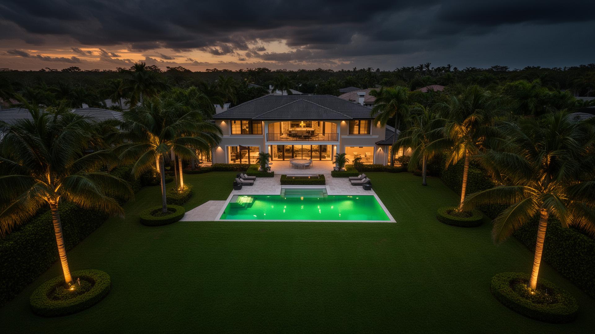 Luxury South Florida estate at twilight